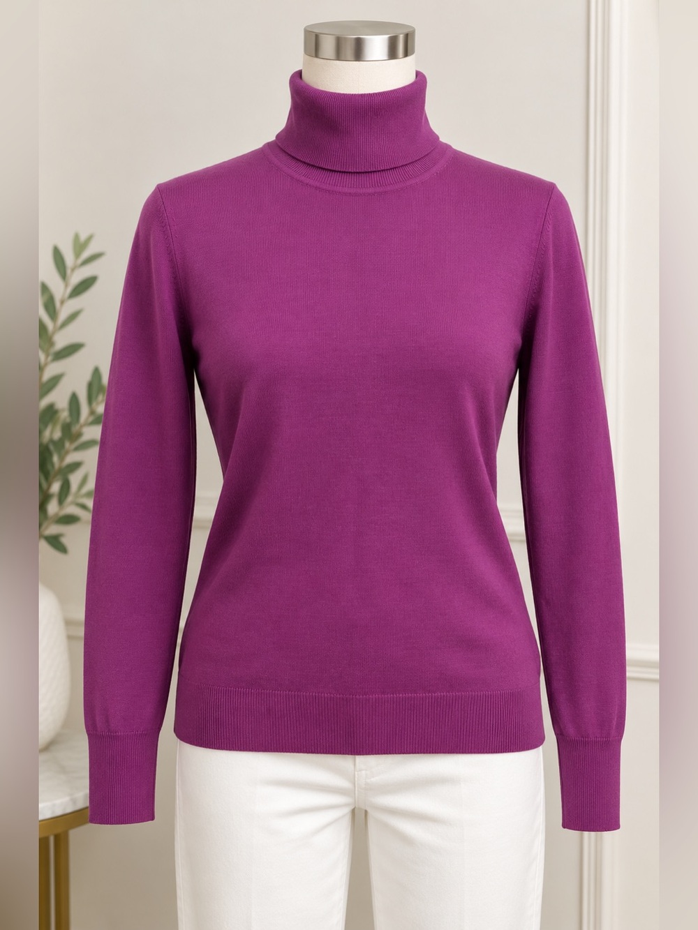 uniqlo women extra fine merino wool purple turtleneck sweater size M NWT